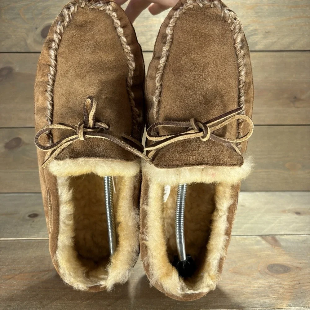 ll bean wicked good mens size 13 wide shoes brown suede shearling lined slippers
